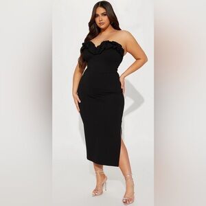 NWT Fashion Nova Black Strapless Ruffle Top Dress